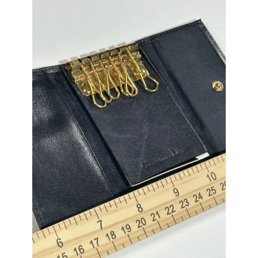 Vintage Christian Dior Genuine Key Case Leather Holder Black Color Designer 90s